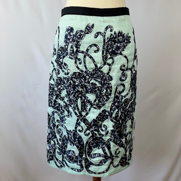 Anthropologie Moulinette Soeurs Aqua and Black Floral Embroidered